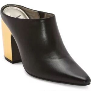Worthington Shoes Women's Nelda Black Gold Block Heel Mules Pointed